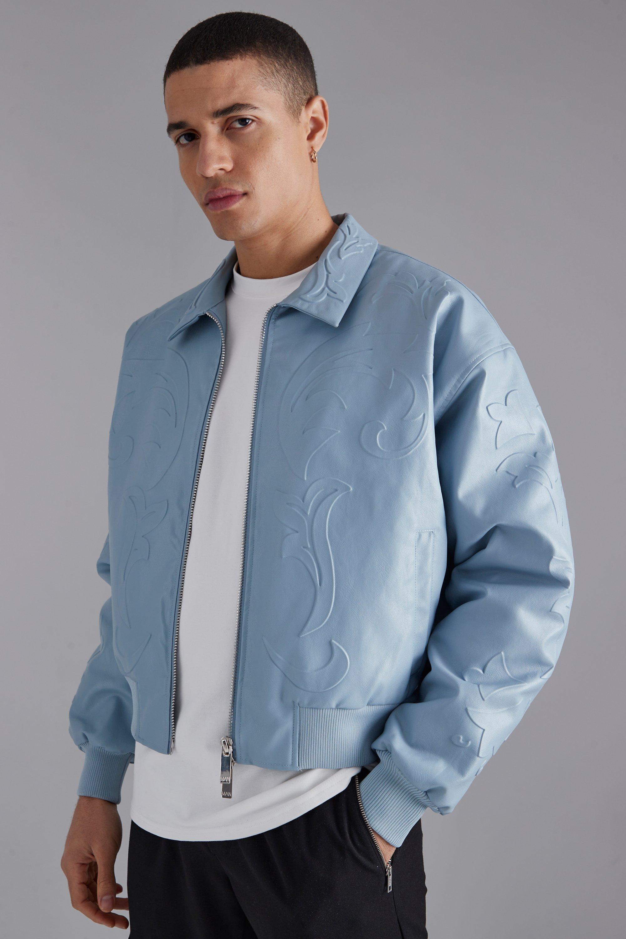 Embossed Pu Baroque Boxy Bomber | boohooMAN USA